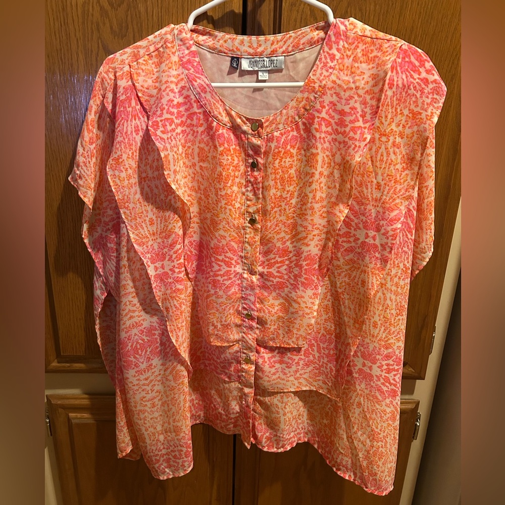 Jennifer Lopez Orange Ruffled Blouse